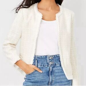 Ann Taylor Petite Braided Trim Tweed Jacket-Size: 00P